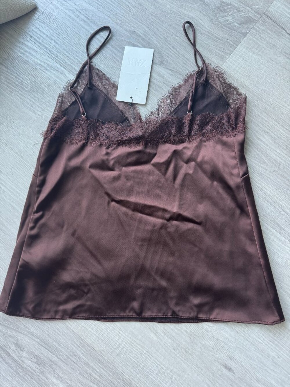 Satin Camisole with Lace Trim — Zara Chocolate Brown NWT XS - Picture 8 of 10
